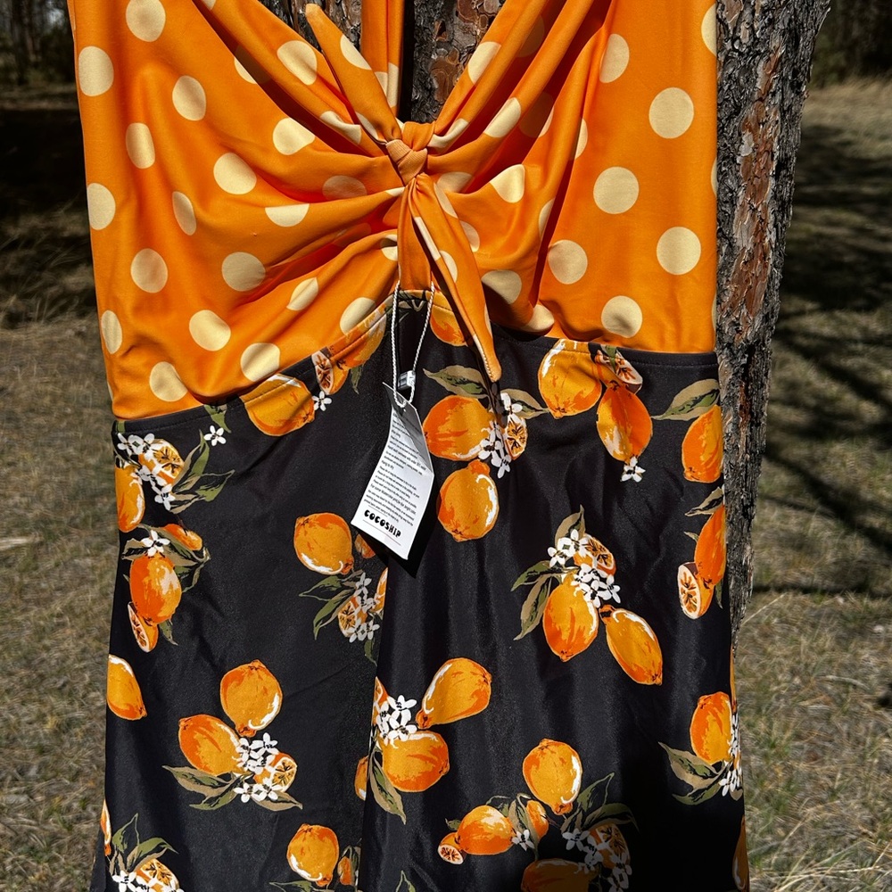 COCOSHIP plus sz 20 Polka & citrus print. 1 piece swim dress bathing suit. NWT - Picture 2 of 6
